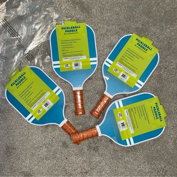 Set of 4 Sakar Adults Pickleball Paddle Mint Gingham/Blue Stripe Double Sided - Picture 3 of 6